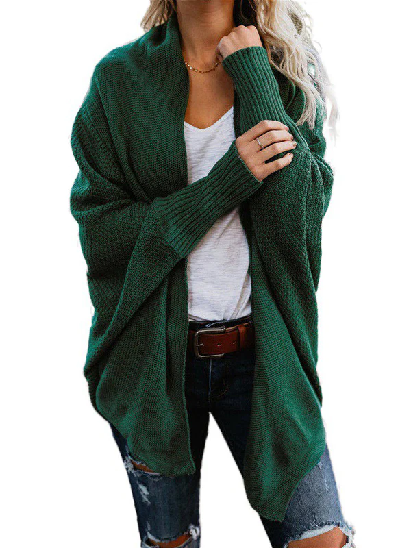 Casual Batwing Sleeves Loose Solid Color Cardigan Tops - Image 11