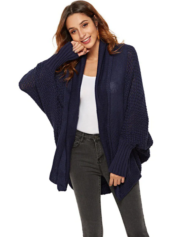 Casual Batwing Sleeves Loose Solid Color Cardigan Tops - Image 12