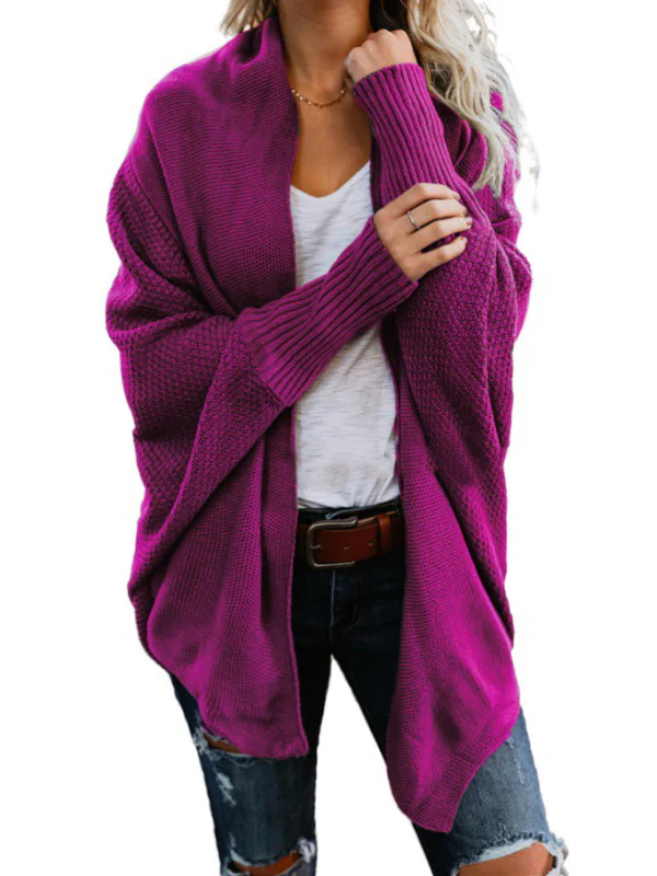 Casual Batwing Sleeves Loose Solid Color Cardigan Tops - Image 13