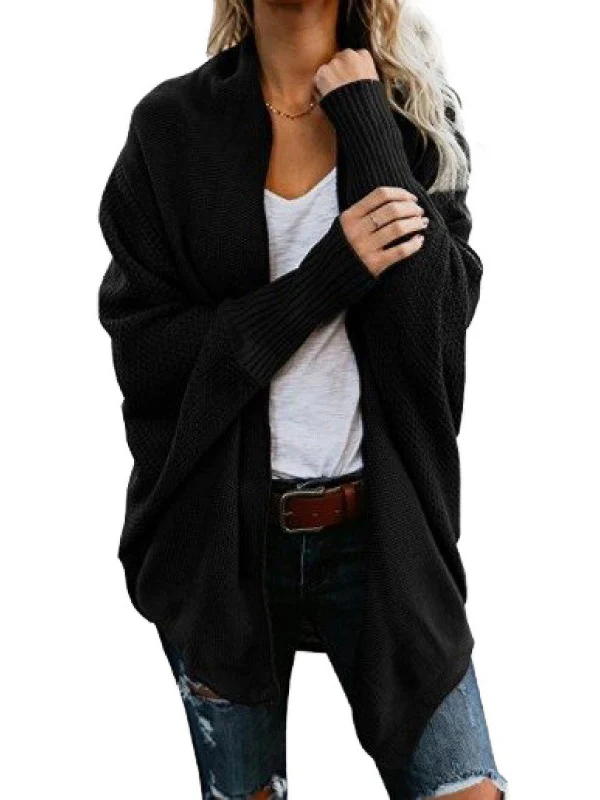 Casual Batwing Sleeves Loose Solid Color Cardigan Tops - Image 14