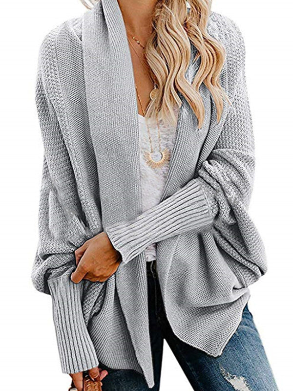 Casual Batwing Sleeves Loose Solid Color Cardigan Tops - Image 15