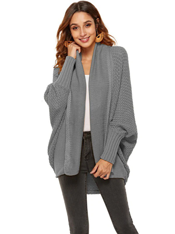 Casual Batwing Sleeves Loose Solid Color Cardigan Tops - Image 16