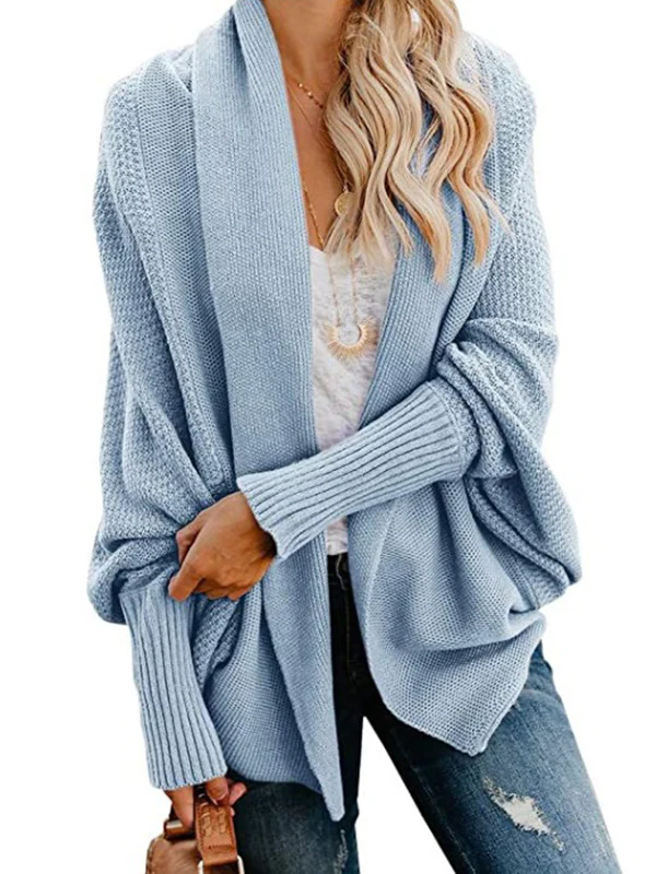 Casual Batwing Sleeves Loose Solid Color Cardigan Tops - Image 17