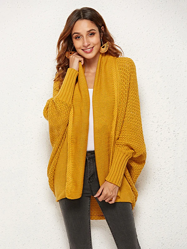 Casual Batwing Sleeves Loose Solid Color Cardigan Tops - Image 18