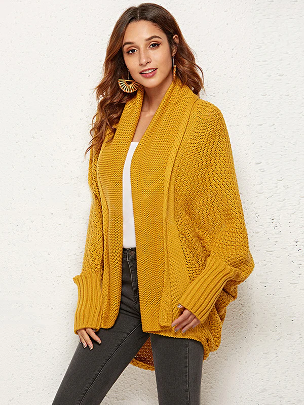 Casual Batwing Sleeves Loose Solid Color Cardigan Tops - Image 19