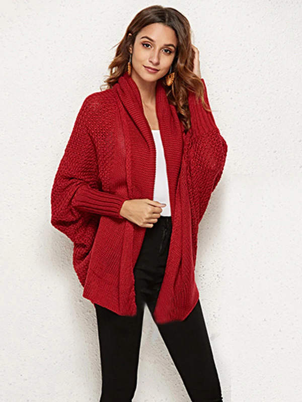 Casual Batwing Sleeves Loose Solid Color Cardigan Tops - Image 22