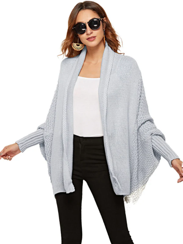 Casual Batwing Sleeves Loose Solid Color Cardigan Tops - Image 24