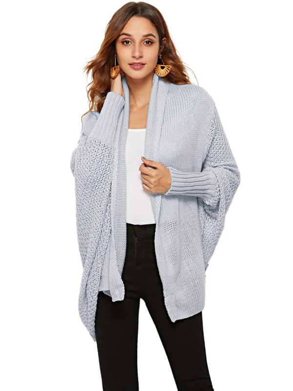 Casual Batwing Sleeves Loose Solid Color Cardigan Tops - Image 26