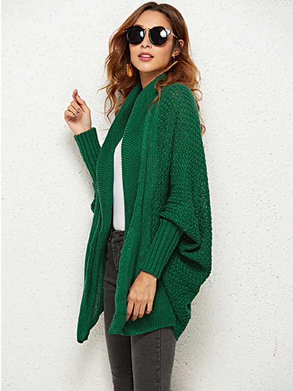 Casual Batwing Sleeves Loose Solid Color Cardigan Tops - Image 27