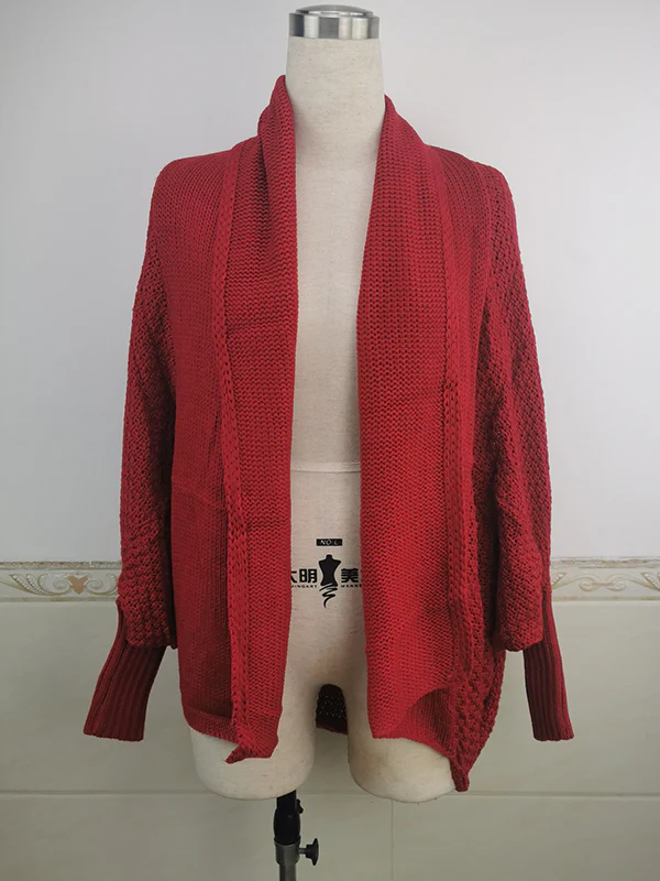 Casual Batwing Sleeves Loose Solid Color Cardigan Tops - Image 31