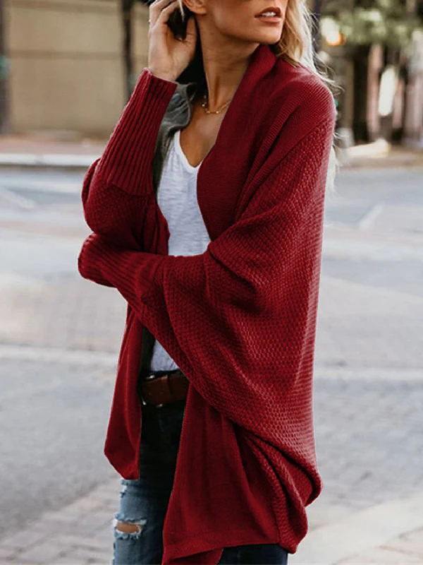 Casual Batwing Sleeves Loose Solid Color Cardigan Tops - Image 5
