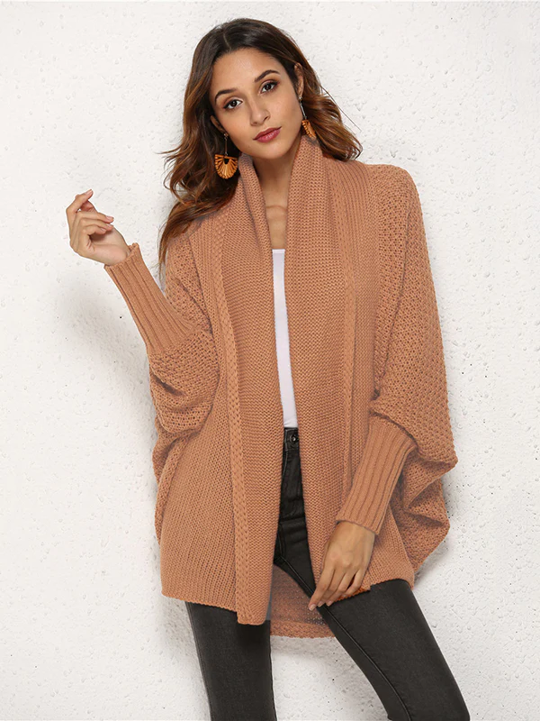 Casual Batwing Sleeves Loose Solid Color Cardigan Tops - Image 6
