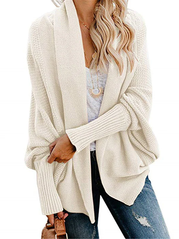 Casual Batwing Sleeves Loose Solid Color Cardigan Tops - Image 7