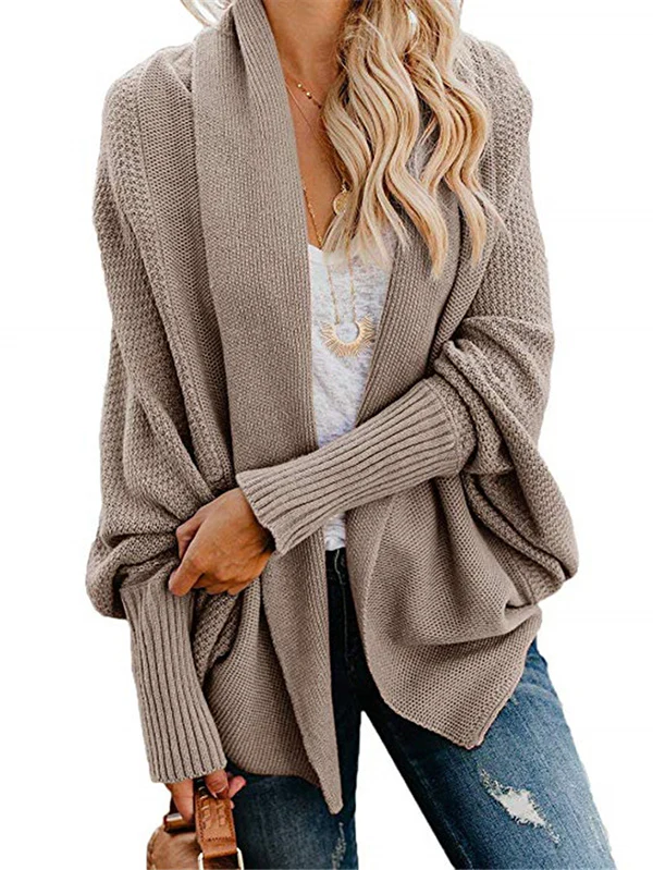 Casual Batwing Sleeves Loose Solid Color Cardigan Tops - Image 8