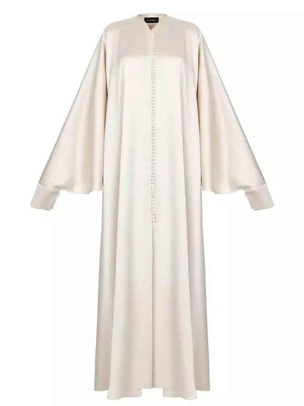 Batwing Sleeves Solid Color Split-Front Maxi Dresses - Image 3
