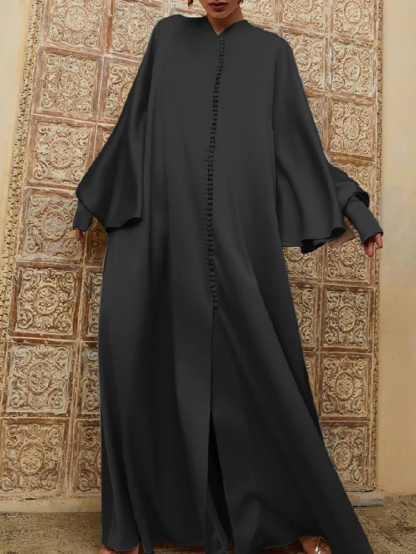 Batwing Sleeves Solid Color Split-Front Maxi Dresses - Image 5