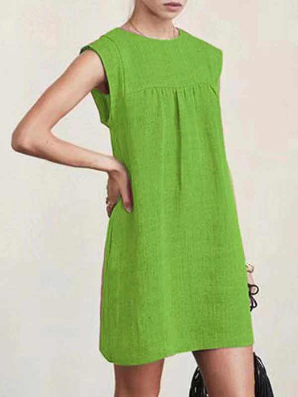 Casual Cap Sleeve Loose Solid Color Round-Neck Mini Dresses - Image 4