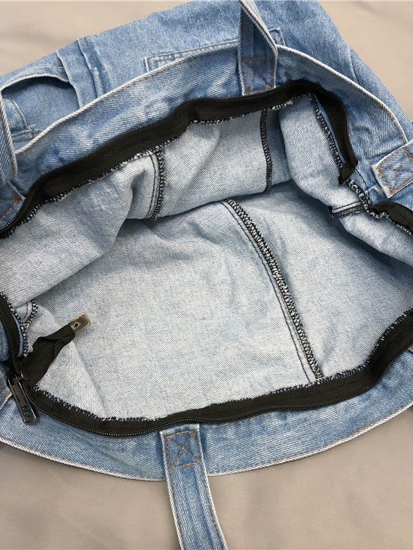 Casual Denim Split-Joint Solid Color Bags Accessories - Image 11