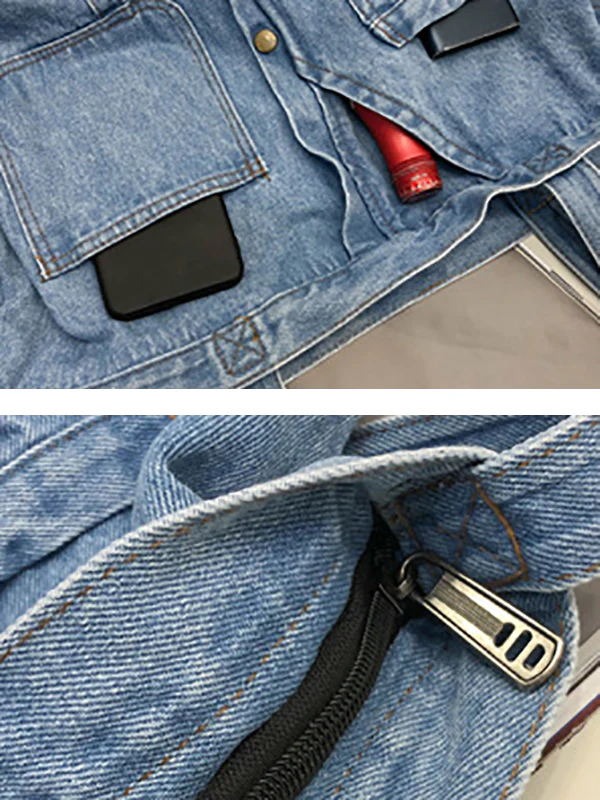 Casual Denim Split-Joint Solid Color Bags Accessories - Image 13