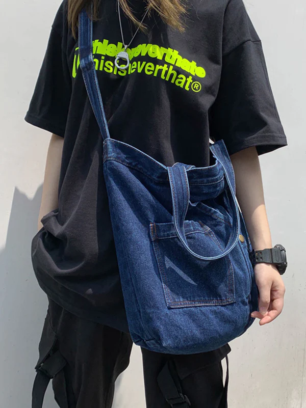 Casual Denim Split-Joint Solid Color Bags Accessories - Image 3