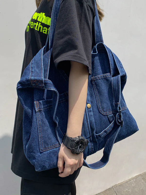 Casual Denim Split-Joint Solid Color Bags Accessories - Image 4