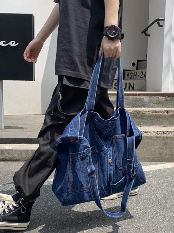 Casual Denim Split-Joint Solid Color Bags Accessories - Image 5