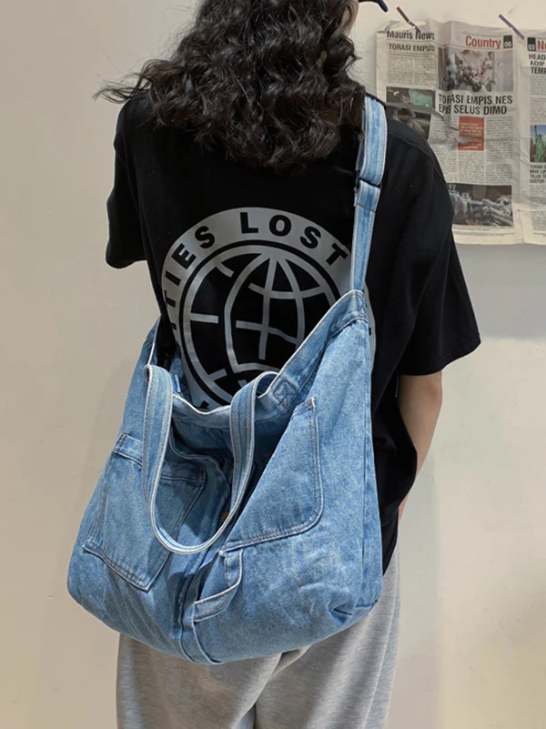 Casual Denim Split-Joint Solid Color Bags Accessories - Image 6