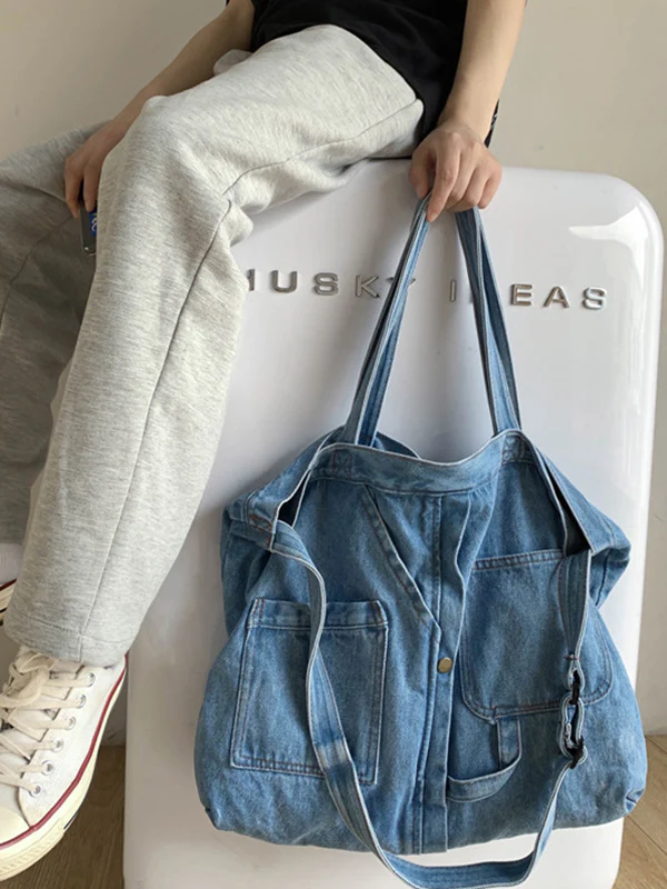 Casual Denim Split-Joint Solid Color Bags Accessories - Image 7
