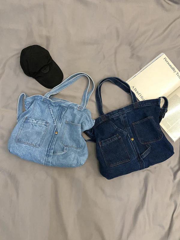 Casual Denim Split-Joint Solid Color Bags Accessories - Image 8
