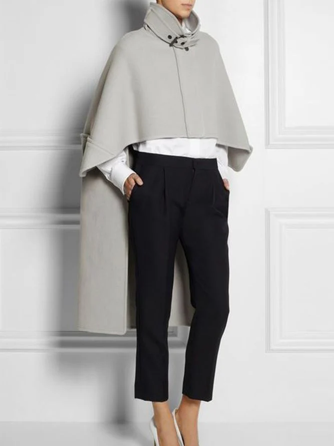 Casual High-Low Loose Solid Color Stand Collar Cape Jackets - Image 3