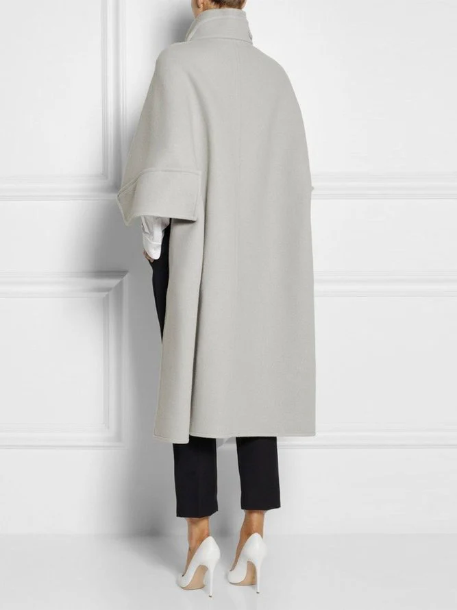 Casual High-Low Loose Solid Color Stand Collar Cape Jackets - Image 4