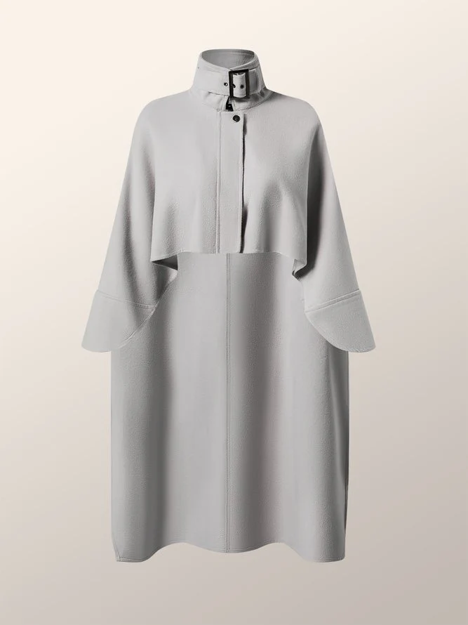 Casual High-Low Loose Solid Color Stand Collar Cape Jackets - Image 5