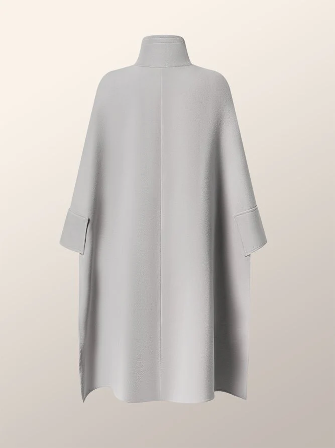 Casual High-Low Loose Solid Color Stand Collar Cape Jackets - Image 6