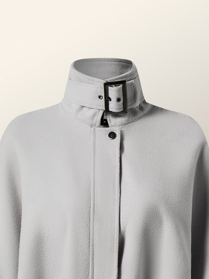 Casual High-Low Loose Solid Color Stand Collar Cape Jackets - Image 7