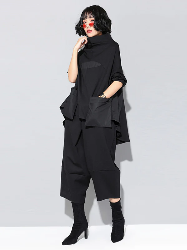 Casual High-Low Split-Joint Batwing Sleeve T-Shirts Tops - Image 2