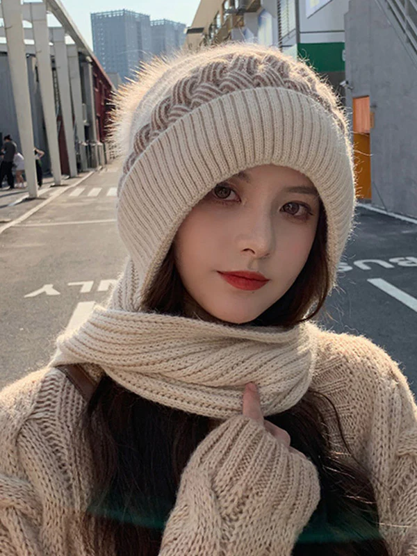 Casual Jacquard 7 Colors Scarf&Hat Set - Image 15