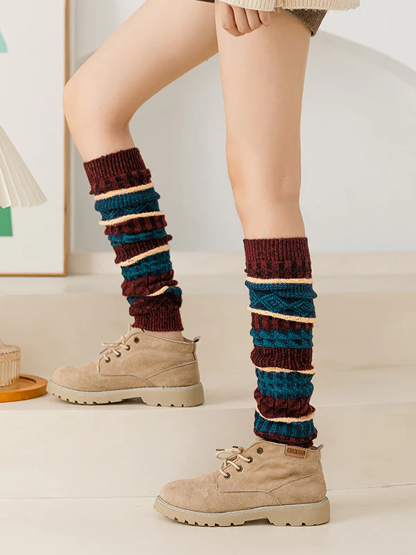 Casual Keep Warm Contrast Color Leg Warmers Accessories - Image 8