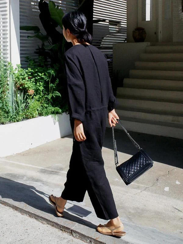 Casual Linen V-neck Jumpsuit - Image 10