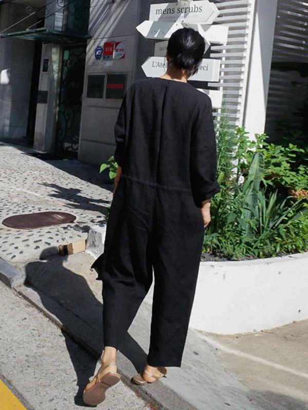 Casual Linen V-neck Jumpsuit - Image 9