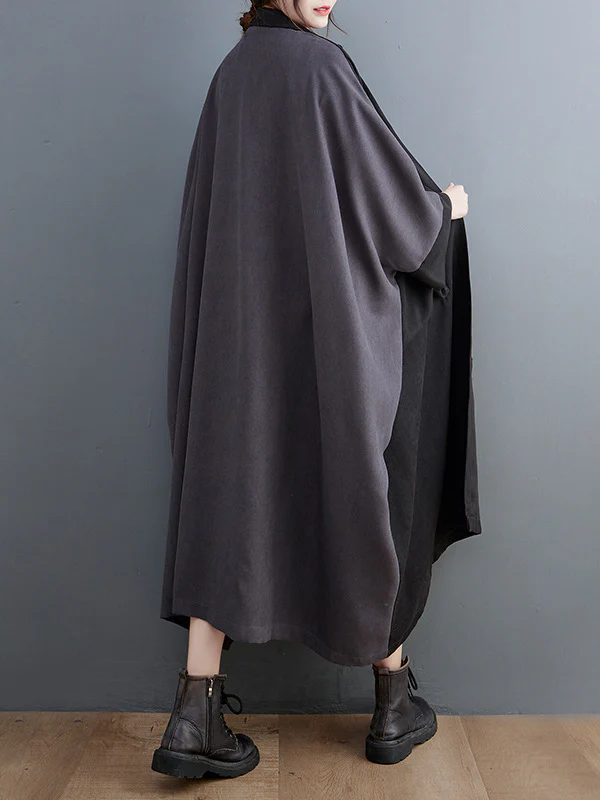 Casual Long Sleeves Loose Buttoned Contrast Color Split-Joint Lapel Collar Midi Dresses - Image 6
