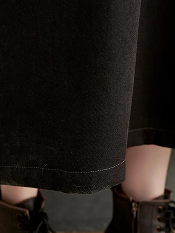 Casual Long Sleeves Loose Buttoned Contrast Color Split-Joint Lapel Collar Midi Dresses - Image 9