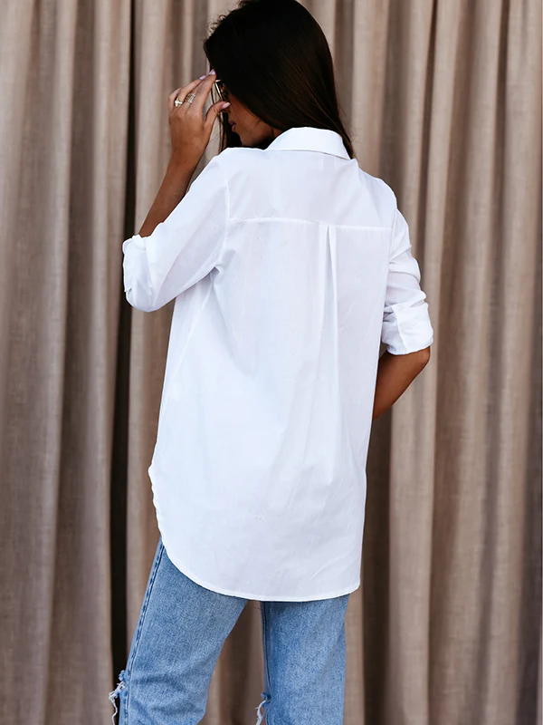 Casual Long Sleeves Loose Buttoned Solid Color Lapel Collar Blouses&Shirts Tops - Image 7