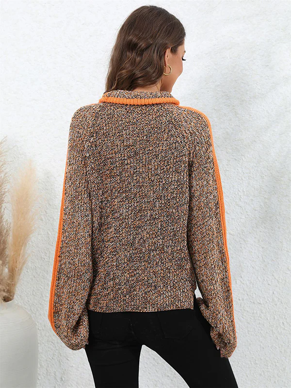 Casual Long Sleeves Loose Contrast Color Half Turtleneck Sweater Tops - Image 10