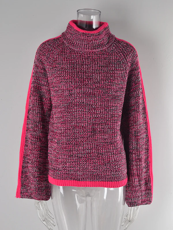 Casual Long Sleeves Loose Contrast Color Half Turtleneck Sweater Tops - Image 22