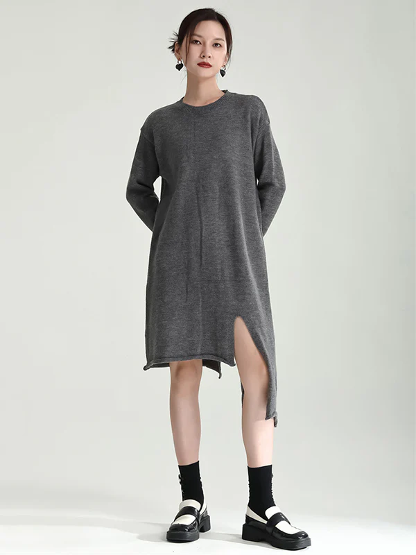 Casual Long Sleeves Loose Solid Color High-Neck Shawl&Sweater Dresses Two Pieces Set - Image 11