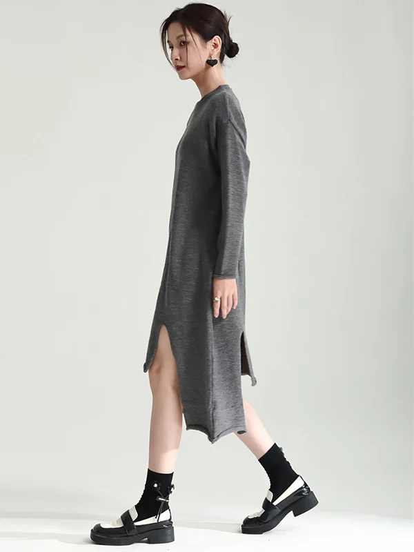 Casual Long Sleeves Loose Solid Color High-Neck Shawl&Sweater Dresses Two Pieces Set - Image 12