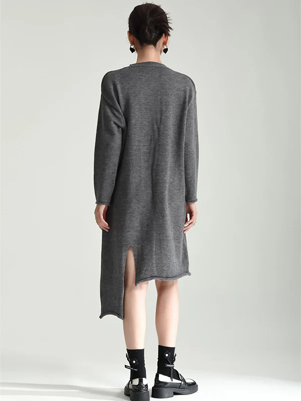 Casual Long Sleeves Loose Solid Color High-Neck Shawl&Sweater Dresses Two Pieces Set - Image 13