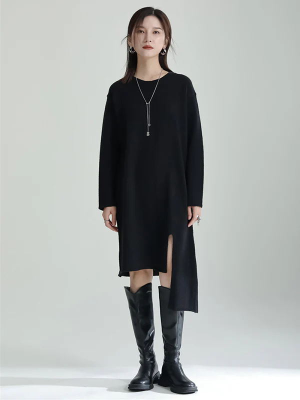 Casual Long Sleeves Loose Solid Color High-Neck Shawl&Sweater Dresses Two Pieces Set - Image 4