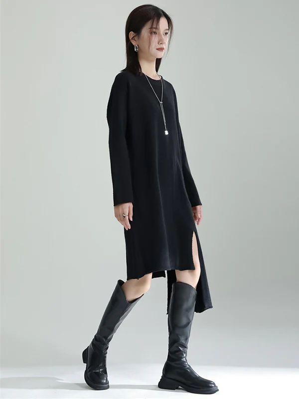 Casual Long Sleeves Loose Solid Color High-Neck Shawl&Sweater Dresses Two Pieces Set - Image 5