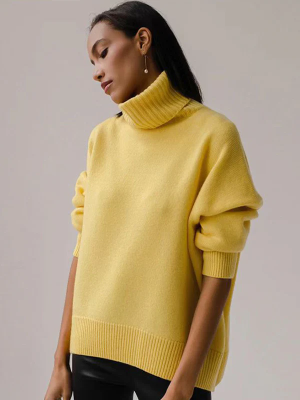 Casual Long Sleeves Loose Solid Color High-Neck Sweater Tops - Image 7